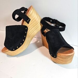 Musse&Cloud Womens Leather Platform Wedge Sandal Sz 8 BK Suede Boho Vacay Beachy